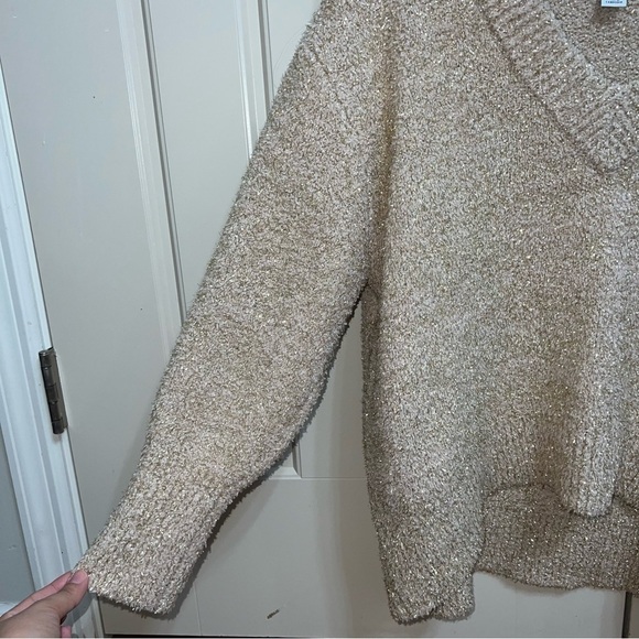 Ava & Viv Khaki and Sparkly Gold Tinsel V-Neck Very Soft Sweater Size X/14W - Picture 7 of 12